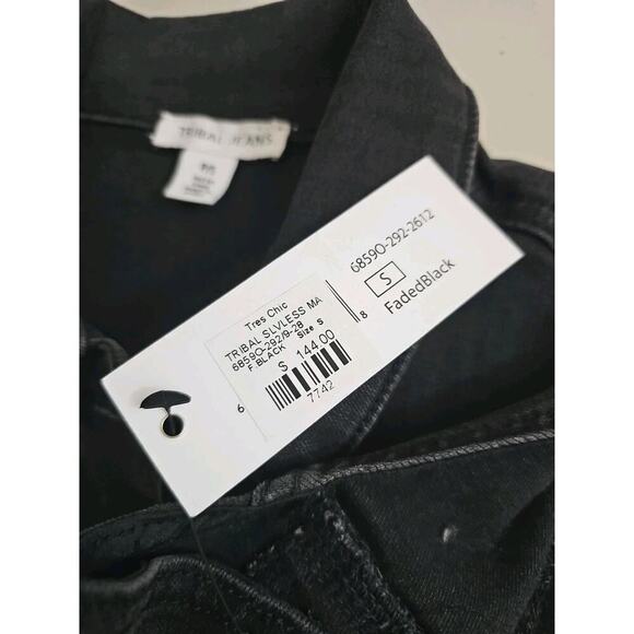 TRIBAL JEANS ~Woman Size SPetite~ Black Denim Jean Jacket Vest Stretch NWT $144. - Picture 2 of 14